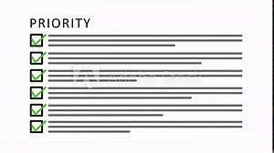 Priority Mark Check List Animation with Box and Check Sign on Black Background