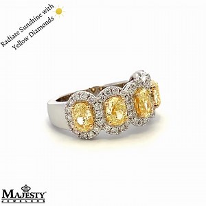 Yellow Diamond Rings are a beautiful and unique choice for those seeking a special piece of jewelry that stands out and radiates warmth and happiness. Yellow Diamonds are unique and stunning choice for engagement rings, anniversaries and other special occasions. At MAJESTY JEWELERS we have a vast collection of Yellow Diamond Jewelry. Shop high quality jewelry at the best jewelry shop in St. Maarten with Majesty Jewelers: www.majestyjewelers.com This Stunning 5 Stone Ring is set in 14 Karat White
