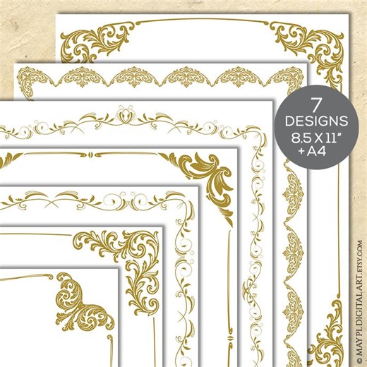 Ornamental Border PNG Vintage Clipart - Traditional Document Gold Decorative Page Design 11185 - Etsy