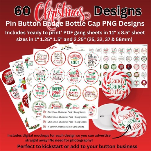 Christmas Pin Button Badge Designs: 60 PNG Images, Mockups (digital Download) - Etsy