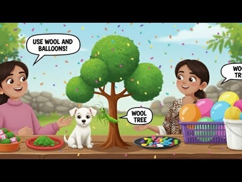 How to make a mini artificial tree with colourful balloons and wool