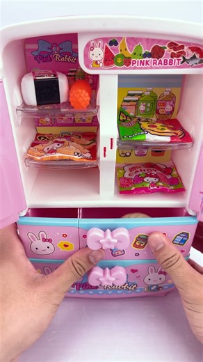 Satisfying with Unboxing ASMR Videos & Review Pink Rabbit Fridge Playset