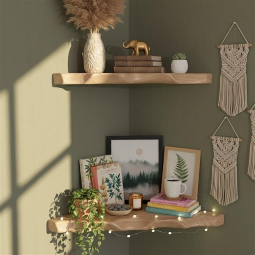 Live Edge Floating Corner Shelf - Rustic Floating Corner Shelf - Natural Floating Corner Shelf - Handcrafted Solid Wood Floating Wall - Etsy