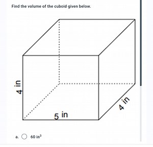 Find the volume of the cuboid given below.a. 60in3... | Filo