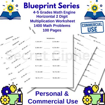 Blueprint Lab: 2-Digit Horizontal Multiplication | 1400 Problems | 100 Page