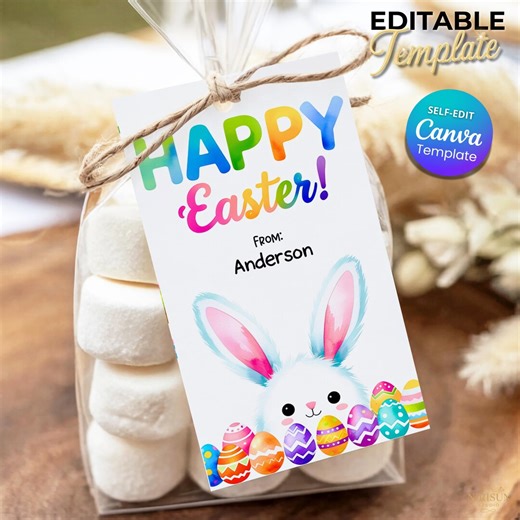 Printable Easter Gift Tags for Kids, Easter Basket Tag Template, Happy Easter Bunny Tag, Easter Treat Bag Tag, Editable Easter Egg Hunt - Etsy