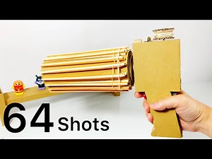 how to make gun with cardboard "64-shot Gatling gun". (Produced with rubber bands, chopsticks)