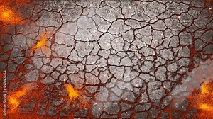 Seamless crack grunge ground hot larva flowing and flame erupting with heat vaporizing flare background texture pattern in 4k ultra HD animation loop