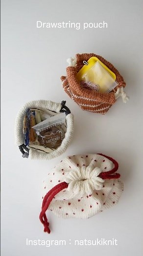 A drawstring pouch knitted with circular needles 🍒 #knitting #knittingneedles #circularneedles #k...