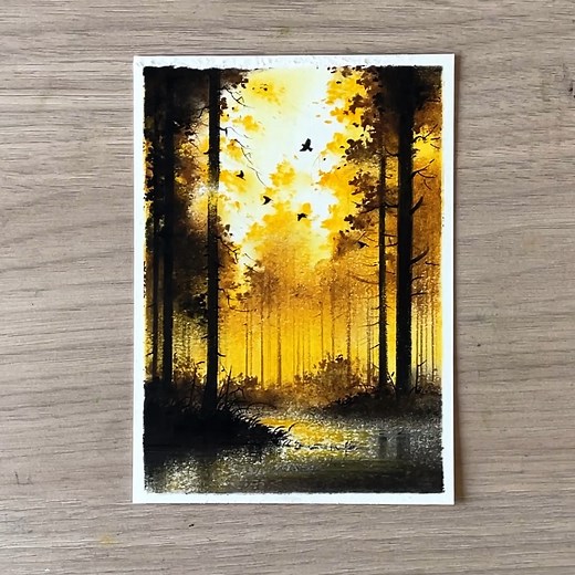 29K views · 1.3K reactions | Oil pastel scenery drawing of a beautiful sunset at forest | Morning Drizzle | Facebook