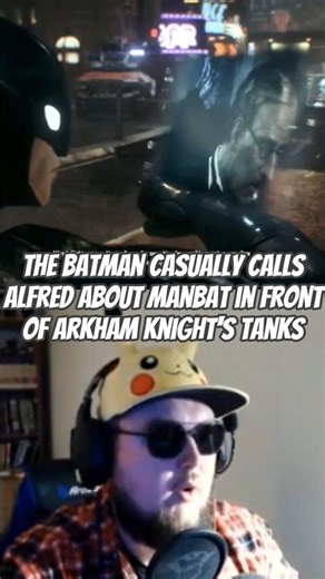The Batman casually calls Alfred about Man-Bat in front og Arkham Knight's Tanks