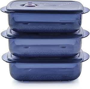 Tupperware Brand Vent ‘N Serve Container Set - 3 Medium Shallow Containers to Prep, Freeze & Reheat Meals + Lids - Dishwasher, Microwave & Freezer Safe - BPA Free