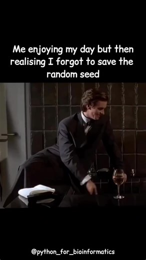 Ashish Singh on Instagram: "Everything was perfect… until I reran the script and realized I never set the random seed. Same code. Same data. Brand new chaos. 😭🧬 #bioinformatics #python #pythonprogramming #biotechnology"