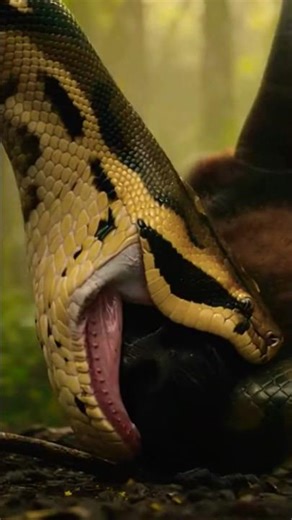 The python swallowed the bison whole.