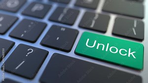 LOCK key turning over to UNLOCK button on the keyboard. Conceptual 3D animation