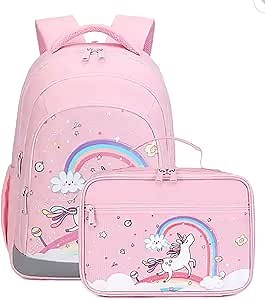 Unicorn Backpack with Lunchbox (2" 16") Durable, Lightweight, Water-resistant, Easy to clean, No color fading, Odorless, and Environmentally Friendly