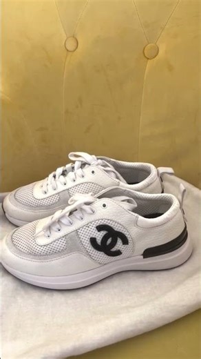 Chanel White/Grey CC Lace Up Sneakers | Luxury Leather & Mesh Designer Shoes Review #shorts #shoes