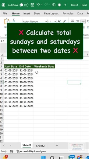 💡 Count Total Weekends (Sat Sun) Between Two Dates in Excel 🔥 Formula: =B4-A4 1 - NETWORKDAYS(A4,B4) 📅 This gives you all Saturdays & Sundays between Start Date and End Date! Perfect for HR, Payroll, or Timesheet Calculations 💼 #ExcelTips #WeekendFormula #vikaljain #OfficeHacks #ExcelMagic | Excel By Vikal