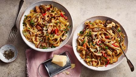 Tagliatelle with mushrooms and pancetta recipe