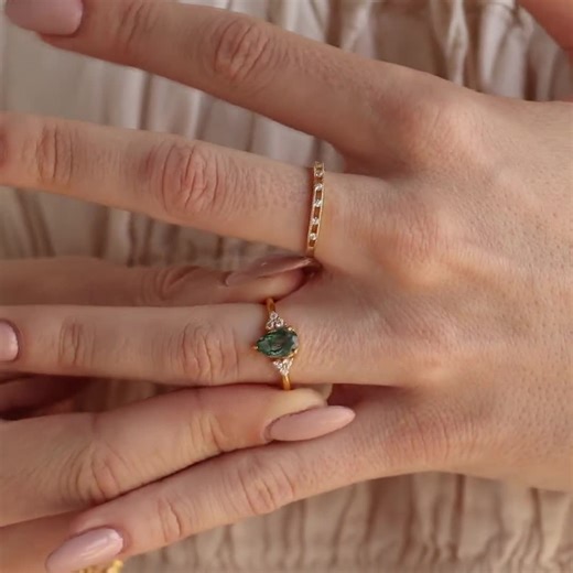 Vintage Agate Teardrop Ring by Caitlyn Minimalist • Dainty Moss Agate & Diamond Cocktail Ring • Art Deco Jewelry • Gift for Mom • RR151 - Etsy