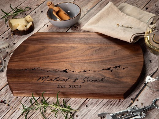 Personalized, Engraved Cutting Board With Minimalist Mountain Design for Housewarming or Wedding, Christmas Gift for Couples, Anniversary - Etsy