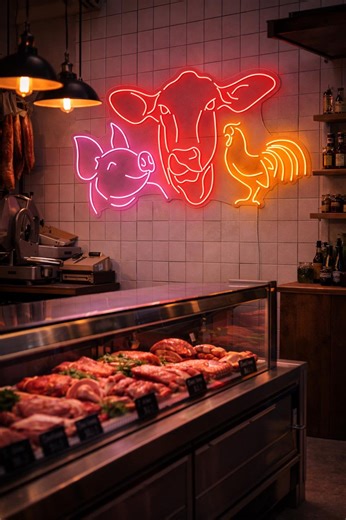 Butcher Shop Neon Sign – Farm Animals LED Neon Wall Sign, Meat Store Neon Light, Handmade Restaurant Neon Decor - Etsy