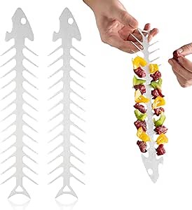 Metal Kabob Skewers - Funny Fish Bone Shape BBQ Skewer, Shish Kebab Sticks Barbecue Skewer for Grilling Meat, Vegetables, Shrimp, Seafood, Fruit (2), Large