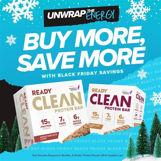 Black Friday is starting early at Ready® 🎁 Skip the chaos and fuel up with savings on protein bars, protein puffs, and clear protein water. Shop now: TeamReady.com | Ready