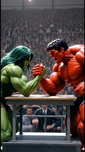 Red hulk vs Green she hulk , red hulk takes his revenge #viralshort #redhulk #armwrestling #shorts