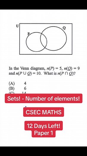Do you know the formula to determine the number of elements in a set? Hopefully this would give you an idea as to what needs to be done! Study for CSEC maths exam! #csecmaths #mathsset1 #unionset #csecmathsmcqsolutions #mathspaper1 #csecstudytok #csecstudy