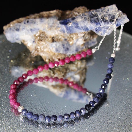 Ruby and Sapphire Beaded Bracelet – Sterling Silver Clasp, Gemstone Jewelry - Etsy