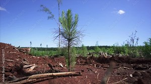 Small pine tree in a reforestation field