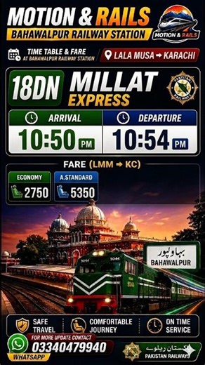Milat Express Bahawalpur Time Table & Fare Updated 2026