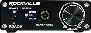 Rockville RDAC5B DAC Digital to Analog Converter, USB/Optical/Coax/RCA, 24-Bit Support, Up to 192kHz Input, Headphone Amp, for Home Audio and Gaming