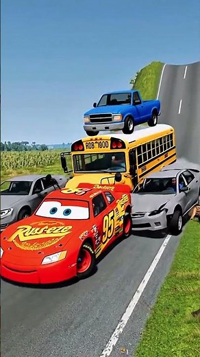 Mixed Colours Buses vs Logs Trap! | BeamNG.Drive Extreme Crash Test 🌈🚍💥 #beamng #carcrash #shorts