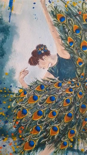 Peacock Dancer- acrylic on canvas panel, OOAK