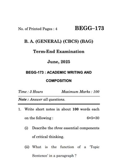 BEGG–173 June 2025 | IGNOU Previous Year Question Paper