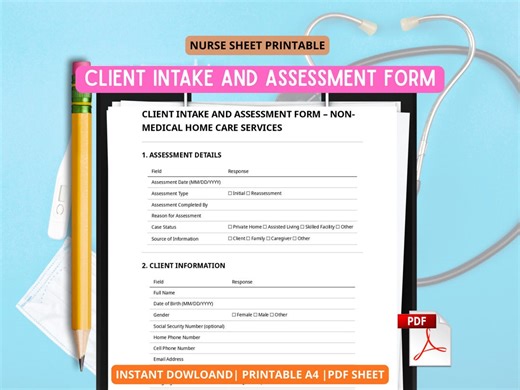 Client Intake and Assessment Form |non-medical Home Care Assessment |printable Fillable PDF | Caregiver Intake Form| Home Care Documentation - Etsy
