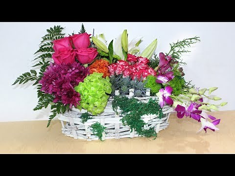 Basket Flower Arrangement || Flower Arrangement Tutorial