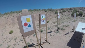 A simple shoot/no-shoot setup for the command target drill using the Command Target Shot Timer app (available in the Apple App Store). In this example, the uppercase ‘G’ signifies gun and is therefore a shoot target, lowercase ‘g’ represents a good guy, and is therefore a no-shoot target. When the app calls out the corresponding command the student has to either shoot or not shoot depending on whether or not it’s a Big G or a Little g. Running this setup, instead of a gun/knife outline allows us