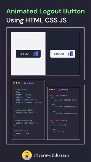 Hassan🕊️ on Instagram: "Animated Logout Button using HTML CSS JS, Hover Effect Next Level Animation Log out button #webdevelopment #javascript #angularjs #ui #ux"
