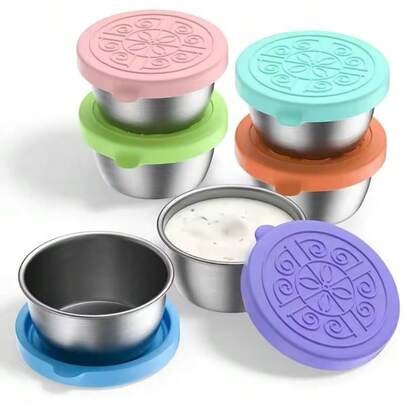 6-Pack Portable Salad Dressing Containers - 1.6oz Lidded Salad Dressing Containers, Compact, Leak-Proof, Reusable Stainless Steel Salad Dressing Takeout Boxes, Suitable For Lunch Boxes, Sauce Containers, Picnics, Travel Meal Preparation, And Kitchen Storage. | SHEIN