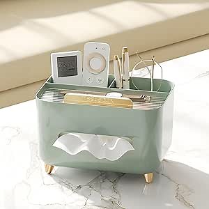Amazon.com: Tissue Box Cover Holder with Storage, Napkin Tissue Box Cover, Multifunctional Stationery Box Facial Tissue Holder Case Dispenser Storage Organizer Caddy for Home Office Bathroom (Light) : Home & Kitchen