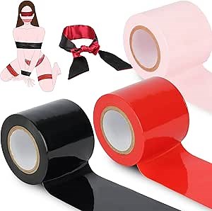 BDSM Bondage Restraints Tape Set – 3 Rolls Electrostatic Tape with Blindfold for BDSM Games Adult Sex Toys Bondage Tape Reusable Binding PVC Sex Toys for Couples Kinky