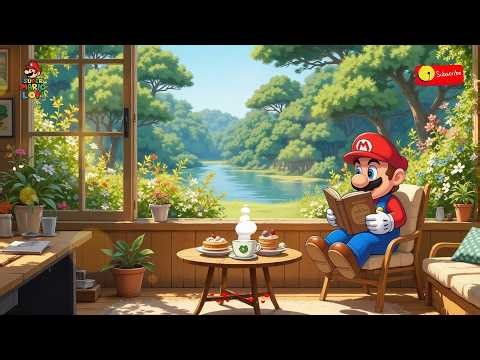 No Ads Chill Lofi with Mario ☀️ Lakeside Reading Ambience for Deep Focus & Relax