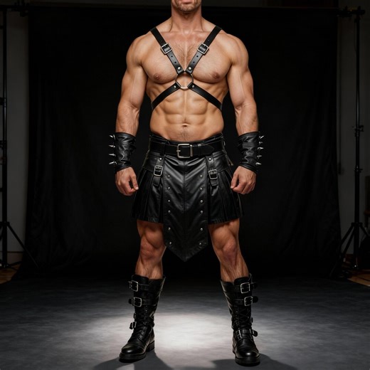 Genuine Black Leather Warrior Gladiator Costume Kilt With Chest Harness & Bracers - Made to Order - Etsy