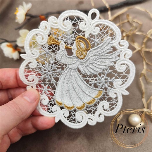 Small FSL Angel Machine Embroidery Design for 4x4 Hoop, Lace Christmas Ornament Pattern, Baptism Angel File, Memorial Gift, Instant Download - Etsy