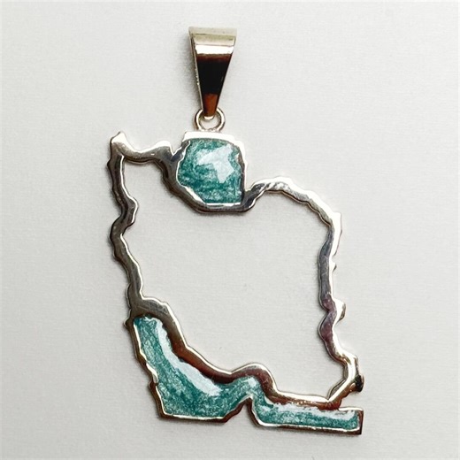 Sterling Silver Iran Map Necklace | Turquoise Resin Inlay, Persian Jewelry - Etsy