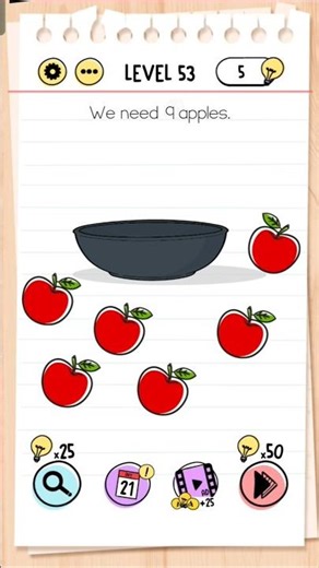 Brain test level 53 we need 9 apples solution - make 9 to 6 in the question and done