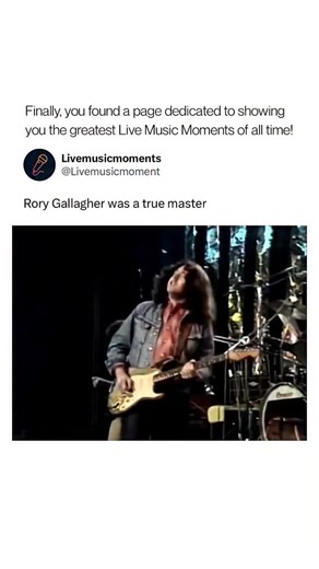 Live Music Moments on Instagram: "Rory Gallagher was an Irish blues-rock guitarist celebrated for his raw, expressive playing and tireless dedication to the instrument. Self-taught from childhood, he bought his iconic 1961 Fender Stratocaster as a teenager and played it relentlessly throughout his career, developing a searing tone with minimal effects through a Vox AC30 and Dallas Rangemaster setup that influenced players like Brian May and Slash. His style blended Chicago blues, Celtic folk sen